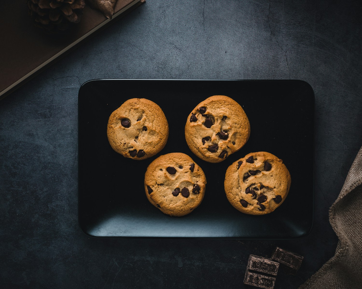 plate of four chocolate cookies